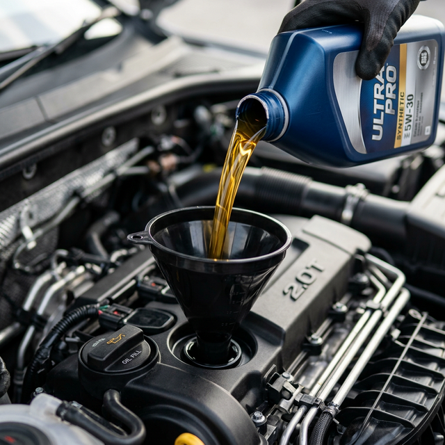 Periodic car service, engine oil change and oil filter replacement in Newasa